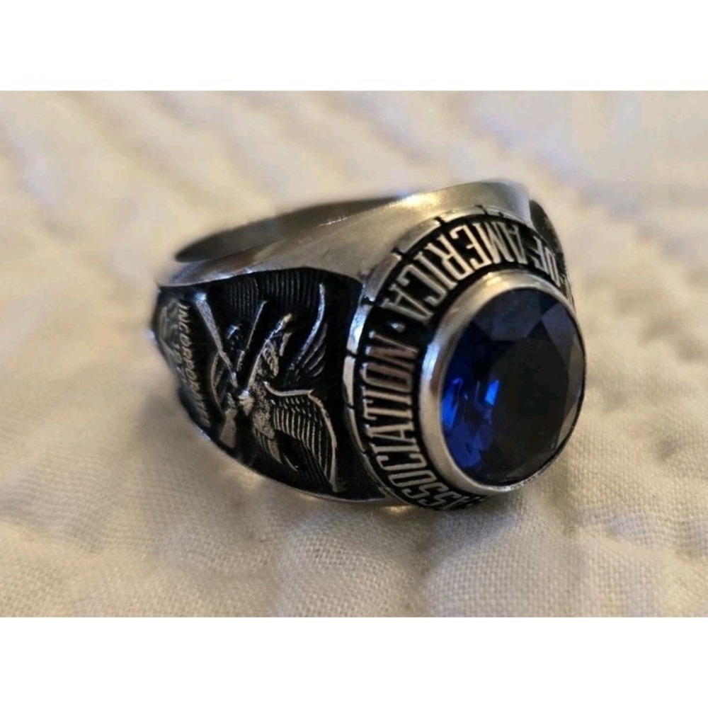NRA National Rifle Association Ring with Blue Stone Mens Class Military Style